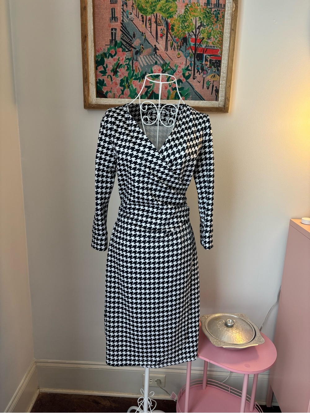 Black & White Houndstooth Wrap Dress